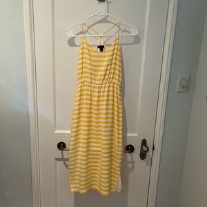 J. Crew 100% silk yellow and white striped midi dress